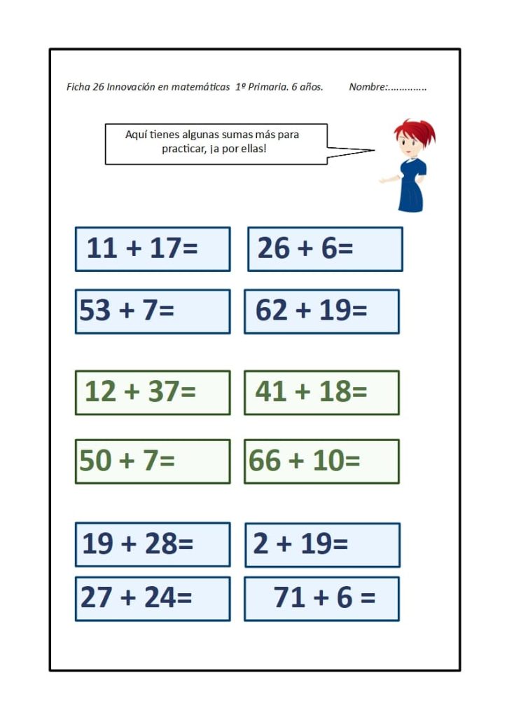 Fichas de sumas con Innovamat innovación en matemáticas para descargar para niños de 6 y 7 años 10