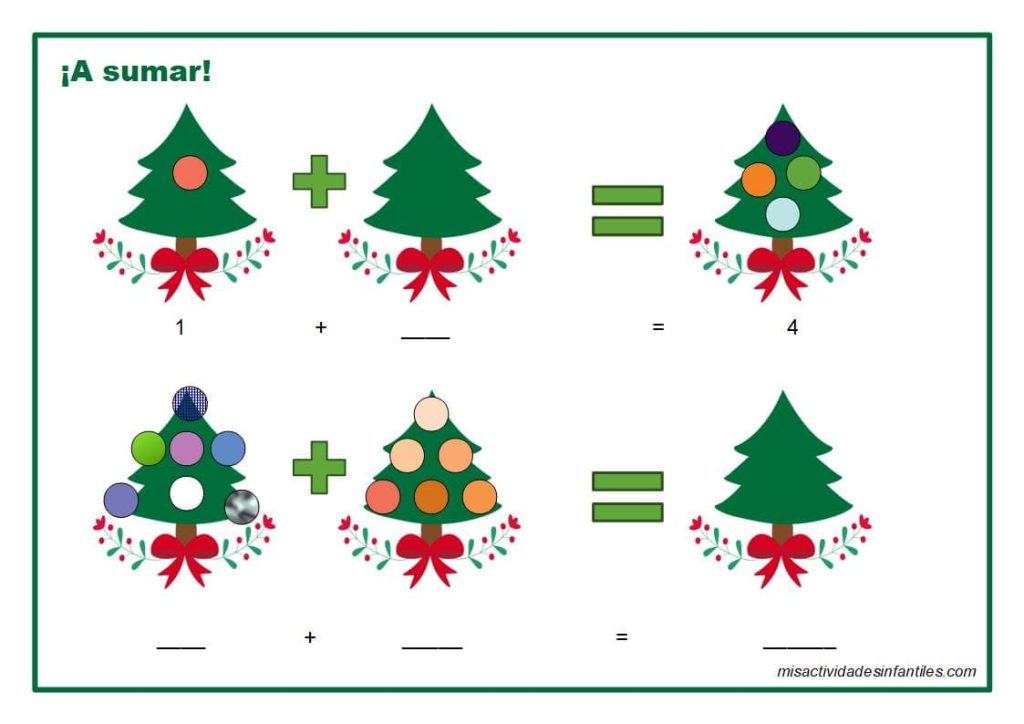 Fichas para aprender a sumar con arboles de navidad para descargar gratis 2