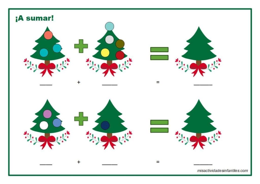 Fichas para aprender a sumar con 4 años con arboles de navidad para descargar gratis 2