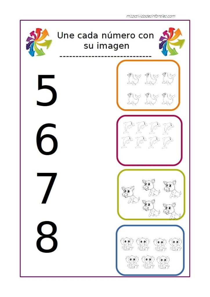 Fichas infantiles seleccionar números aprender 4 años 2