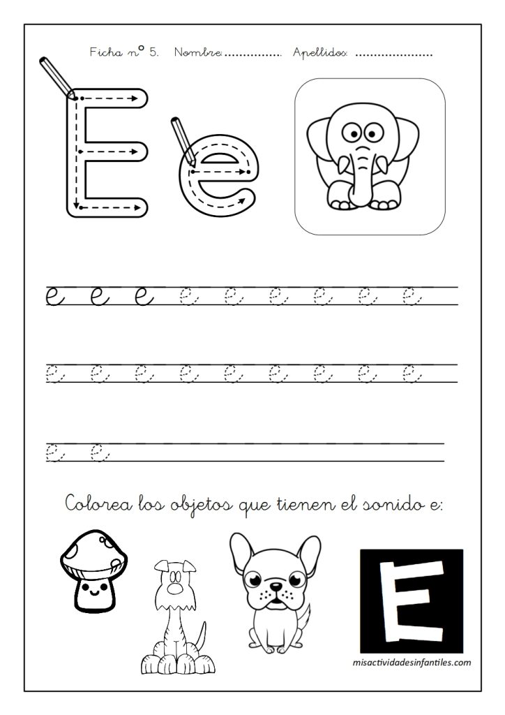 Fichas para aprender las letras para los niños para descargar gratis letra E