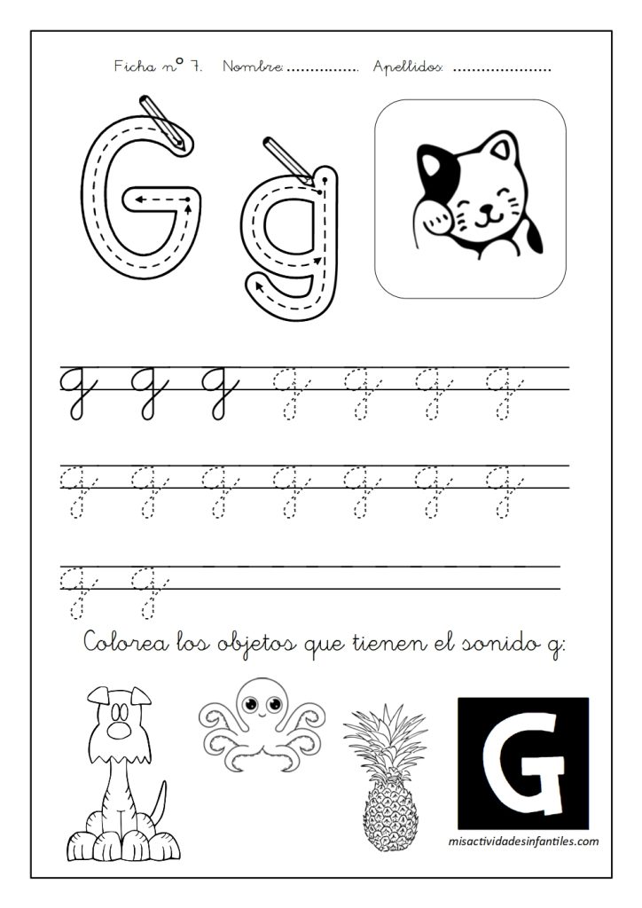 Fichas para aprender las letras para los niños para descargar gratis letra G