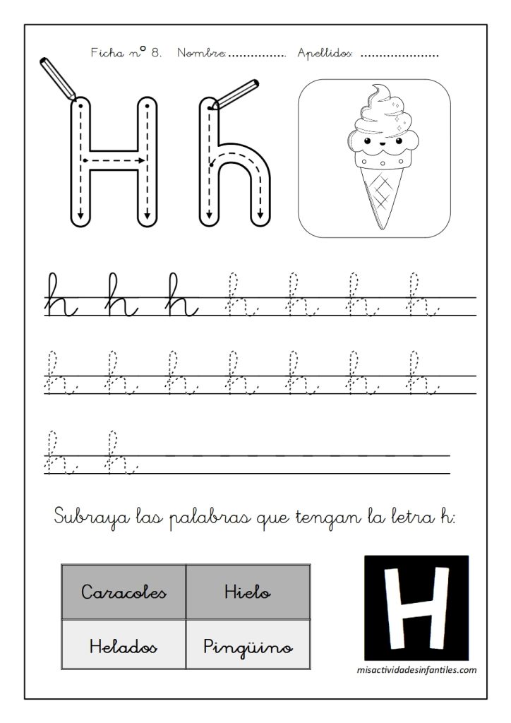 Fichas para aprender las letras para los niños para descargar gratis letra H