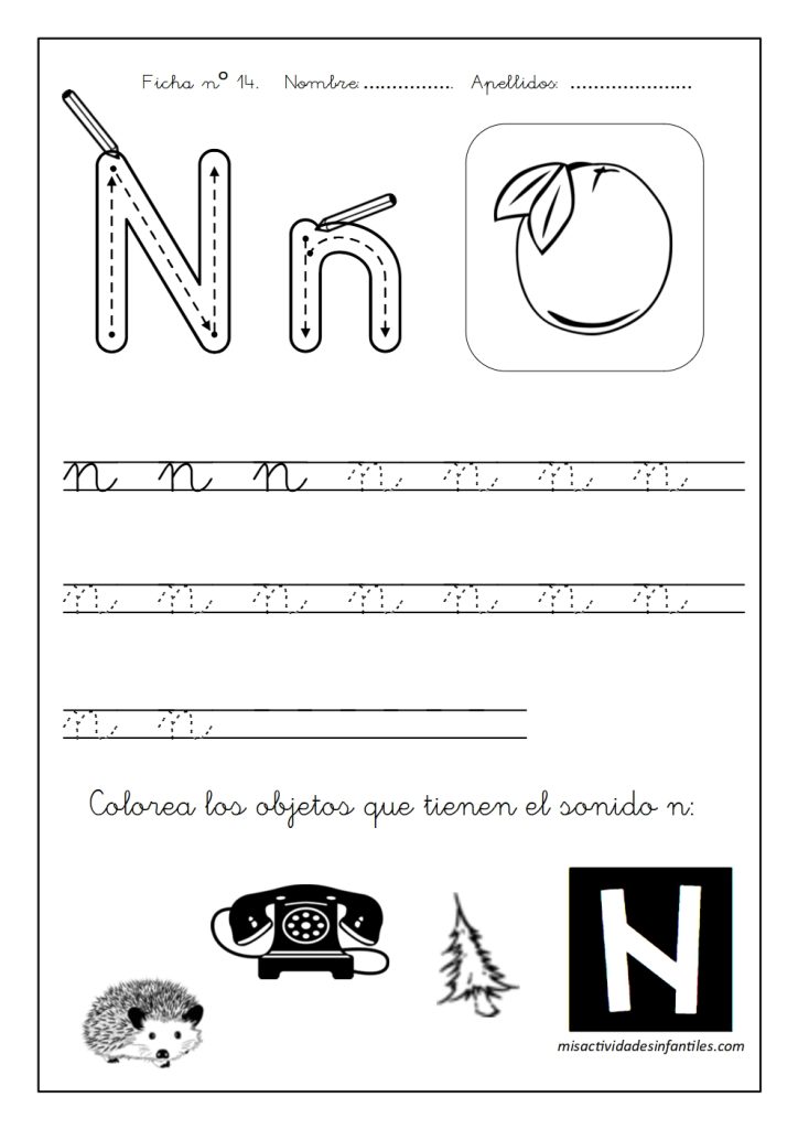 Fichas para aprender las letras para los niños para descargar gratis letra N
