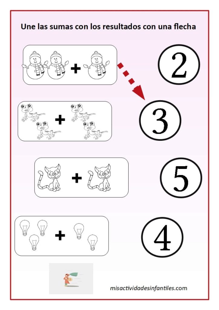 Fichas para aprender a sumar para niñas de 4 años